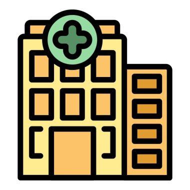 Hastane ikonu ana hat vektörü. Ofis sağlığı. Bakım rengi düz