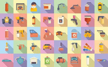 Araba boyama simgeleri düz vektöre ayarlandı. Araba kaportası. İş işi