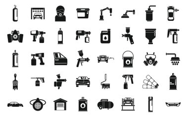 Araba boyama simgeleri basit bir vektör belirledi. Araba kaportası. İş işi