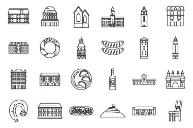 Krakow icons set outline vector. Polish city. Market old clipart