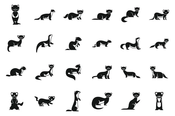 Icone Weasel Impostano Vettore Semplice Animale Ermellino Carino Domestico — Vettoriale Stock