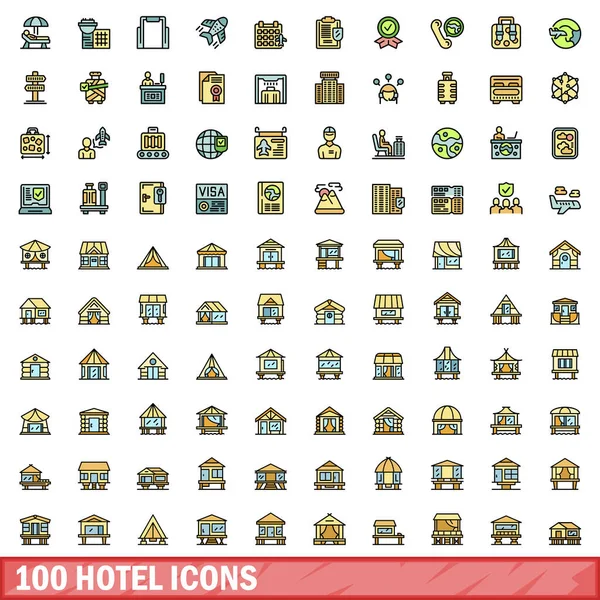 100 hotel icons set. Color line set of hotel vector icons thin line color flat on white