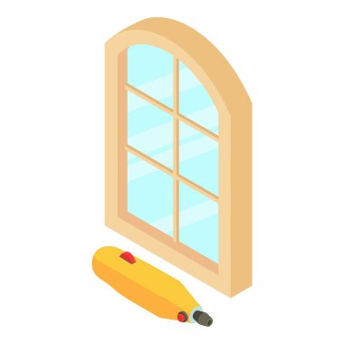 Soldering tool icon isometric vector. Soldering iron equipment and large window. Solder gun, construction work clipart