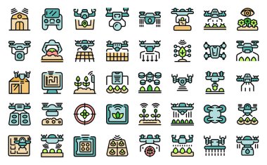 Tarım simgelerindeki dronlar ana vektörü belirler. Çiftlik haşeresi. İzole edilmiş beyaz üzerinde ince çizgi düz