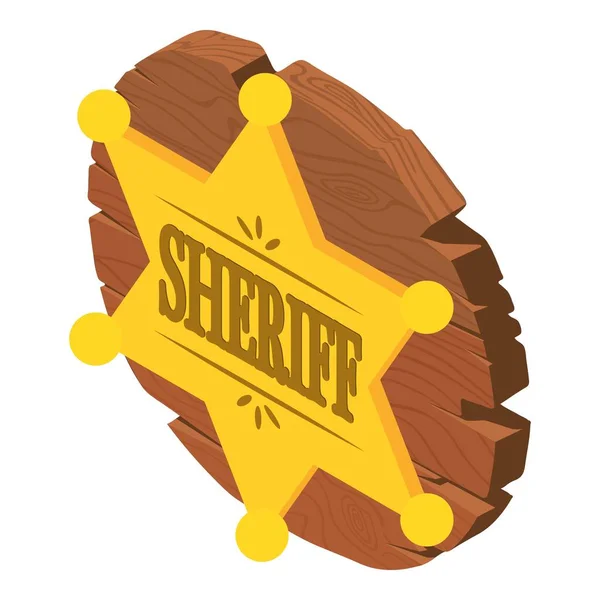 Шериф Приписывает Изометрический Вектор Значка Золотой Значок Шерифа Деревянной Доске — стоковый вектор