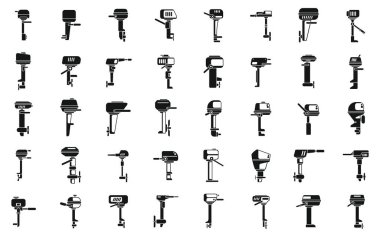 Dış motor simgeleri basit bir vektör ayarlar. Motorlu tekne. Deniz seyahati
