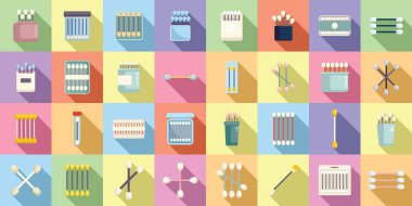 Tahta pamuklu çubuk ikonları düz vektör oluşturur. Banyo pamuğu. Balmumu çubuğu