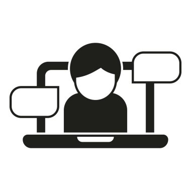 Laptop sohbet simgesi basit vektör. Çevrimiçi eleman. İş tasarımı