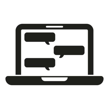 Laptop sohbet simgesi basit vektör. Konuşma paylaşımı. İnternet içeriği
