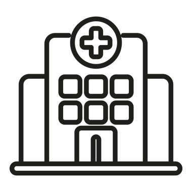 Hastane binası ikon ana hatları vektörü. Alarm tahliyesi. Kaçış