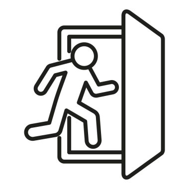 Kapı çıkışı ikon ana hat vektörü çalıştırın. Giden biri var. Çalışma oku