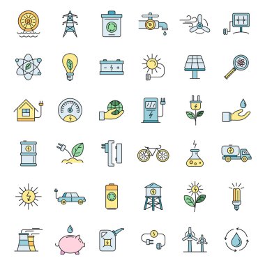 Ekoloji günü simgesi seti. Ekoloji günü vektör simgelerinin ana hatları beyaz üzerine ince çizgi rengi düz