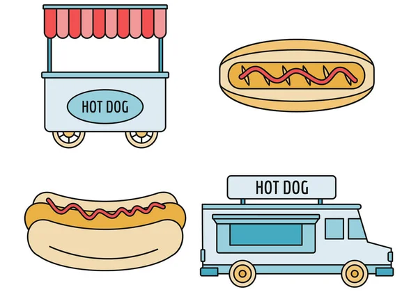 Hot Dog Einkaufswagen Icon Set Umriss Set Von Hot Dog — Stockvektor