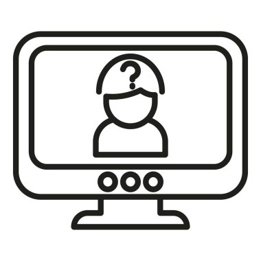 Anonim monitör yüz simgesi ana hat vektörü. Avatar yüzü. Ajan Hırsız