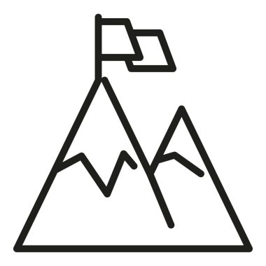 Başarı dağı hedef bayrağı basit vektör çizgisi. İnsanların motivasyonu. İş lideri