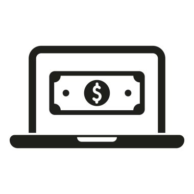 Laptop çevrimiçi para simgesi basit vektör. Ödeme parası. Çevrimiçi güvenli cüzdan
