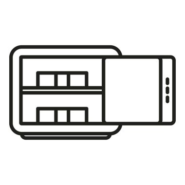 Ofis güvenli para ikonu ana hatları vektörünü aç. Para yığını. Bozuk Para Euro