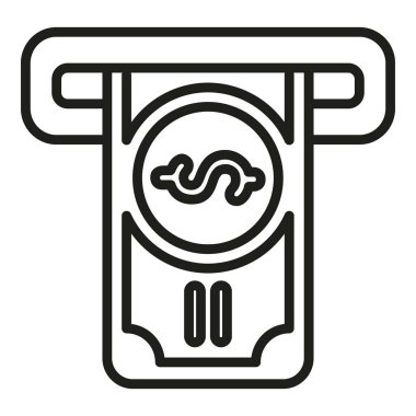 Para nakit ATM banknotu ikon ana hatları vektörü. Kredi kartı kontrolü. Finans ödemesi