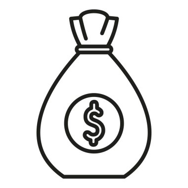 Dolar para çantası ikonu ana hatları vektörü. Para cüzdanı kasasını imzala. Madeni para finans