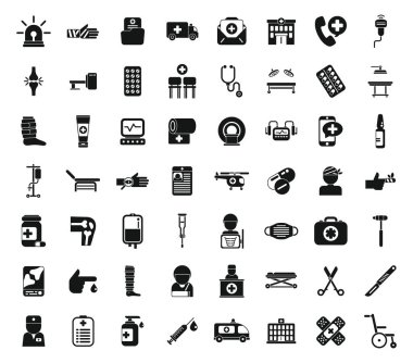 Acil servis simgeleri basit bir vektör belirledi. Cerrahi tıbbi tarama. Sigorta hastası.