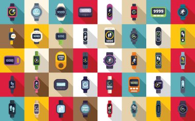 Adım sayacı simgeleri düz vektör ayarlayın. Kadın spor uygulaması. Etkinlik izleyici gövdesi