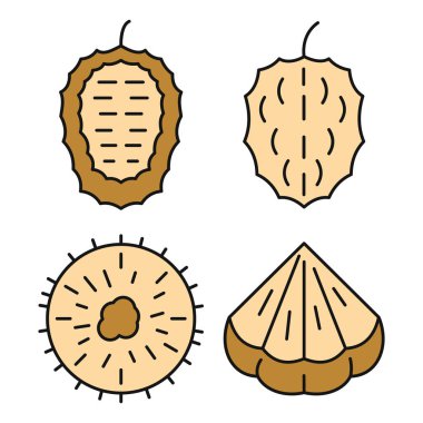 Soursop icons set. Outline set of soursop vector icons thin line color flat on white clipart
