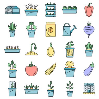 Sera bitkisi ikonu seti. Sera bitkisi vektör simgelerinin ana hatları beyaz üzerine ince çizgi rengi düz