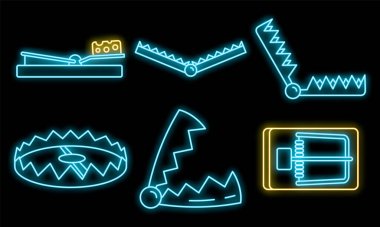 Ayı kapanı simgeleri ayarlandı. Ayı kapanı vektör simgelerinin ana hat seti siyah üzerine neon rengi