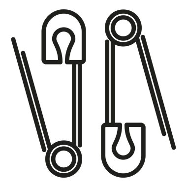 Metal klipler ikon ana hatları vektörü dikiyorum. Terzilik malzemeleri. Moda broşu