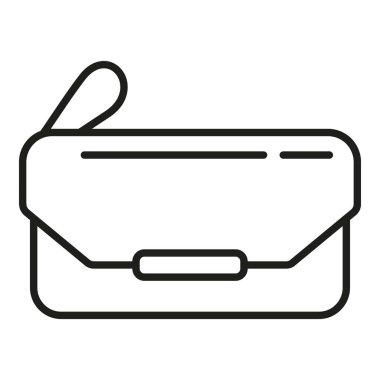 Deri el işi çanta ikonu ana hat vektörü. Moda fermuarı. Makine iğnesi ekipmanı