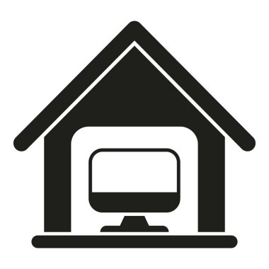 Ev akıllı ofis simgesi basit vektör. Çevrimiçi bilgisayar. Veri Geleceği İstasyonu