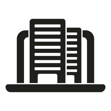 Çevrimiçi internet binası satış simgesi basit bir vektör. Güzel ofis. Veri bilgileri