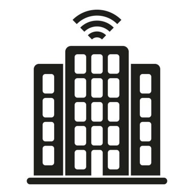 Akıllı ofis binası simgesi basit vektör. Çalışma masası. Eğlenceli ekipmanlar kullanarak.