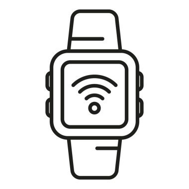 Wifi smartwatch simge ana hatları vektörü. Akıllı ofis aleti. Bilgi verisi
