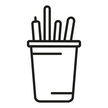 Ofis kalem kutusu ikonu ana hatları vektörü. Eğlence masası. Akıllı boşluk