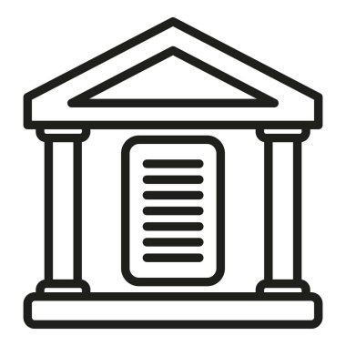 Banka binası ikon ana hatları vektörü. Ekonomik kredi oranı. Gelecekteki dizüstü bilgisayar