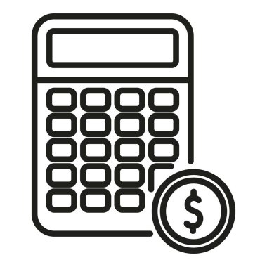 Hesaplayıcı finans ikonu ana hatları vektörü. Kredi verileri. Kredi indirimi oranı