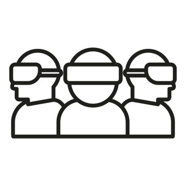 Artırılmış gerçeklik ikonu ana hatları vektöründe grup insanları. Oyun kontrolü. Dijital ekran