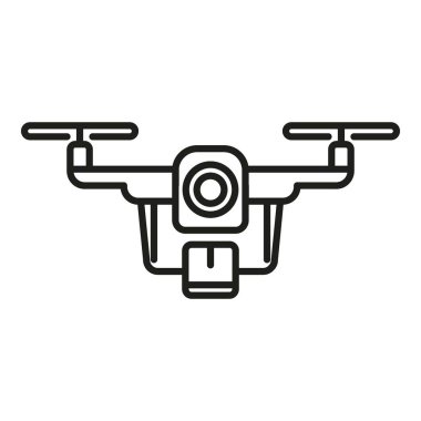 İHA dağıtım ikonu ana hatları vektörü. Kamera casusu. Uzaktan kumanda teknolojisi
