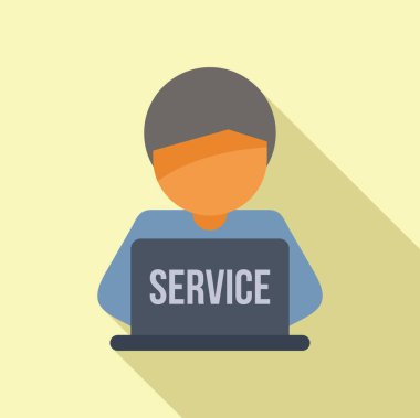 Uzaktan dizüstü bilgisayarlı adam simgesi düz vektör. Bozuk tamir. Bilgisayar bozuk