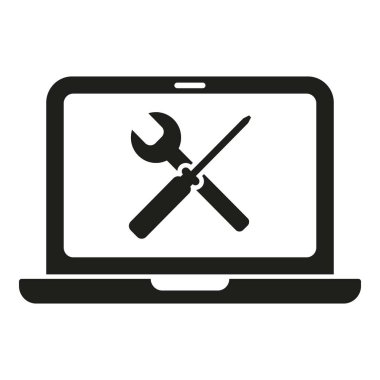 Servis dizüstü bilgisayarı hata simgesi basit vektör. Gadget verileri. Dijital bilgisayarı onar