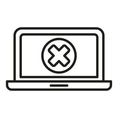 Kırık dizüstü bilgisayar simgesi ana hatları vektörü. Düğme aracı hatası. Yazılım pc projesi