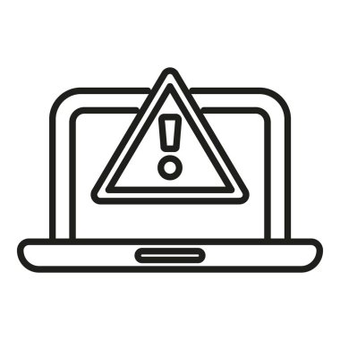 Dizüstü bilgisayar yazılımı uyarı simgesi ana hatları vektörü. Yönetim projesi. Veri bilgisayarı bozuk