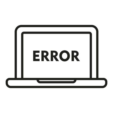 Dizüstü bilgisayar yazılım hatası ana hatları vektörü. Düğme aleti. Destek sistemi