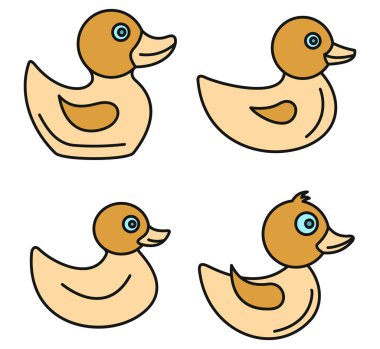 Ördek simgeleri hazır. Ördek vektör simgelerinden oluşan bir set beyaz üzerinde ince çizgi rengi düz