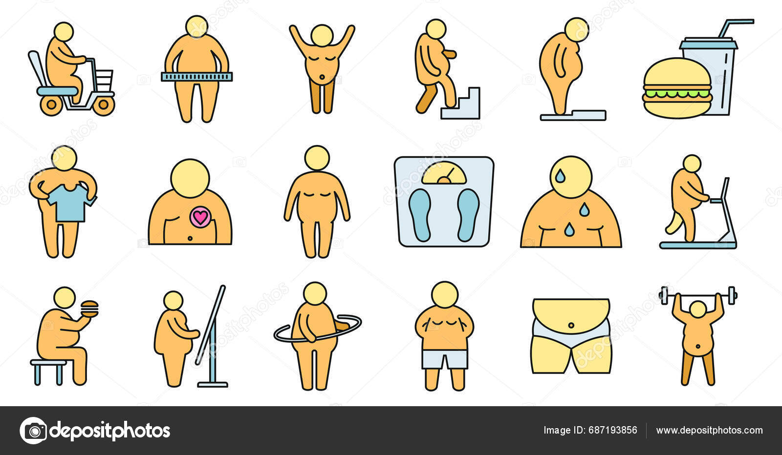 Overweight People Icons Set Outline Set Overweight People Vector Icons ...