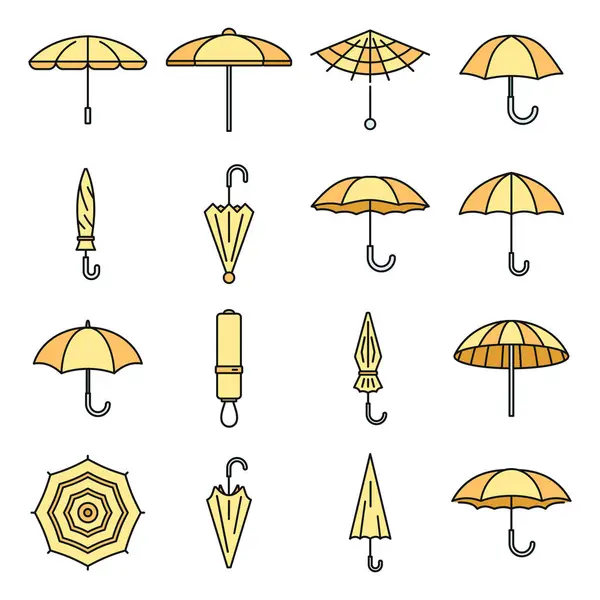 stock vector Rain umbrella icons set. Outline set of rain umbrella vector icons thin line color flat on white