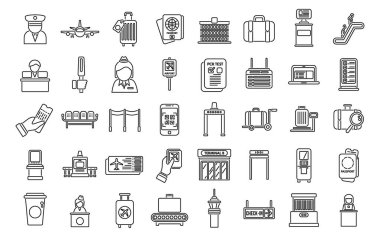 Havaalanı simgelerini kontrol et. Uçak havaalanı. İnsanlar kontrol eder