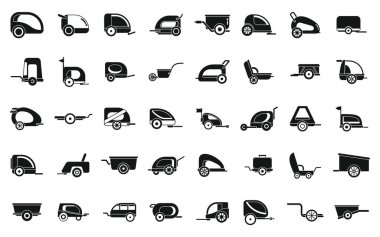 Bisiklet karavanı simgeleri basit bir vektör ayarlar. Kargo döngüsü ailesi. Hayat yolculuğu