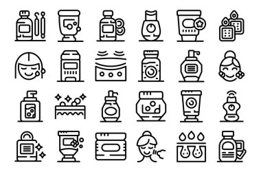 Yüz Temizleyici simgeleri dış hat vektörünü ayarlar. Yüzü sağlıklı. Aygıt soyma